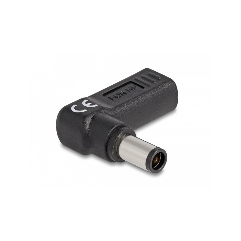 Delock Adaptér na kabel na nabíjení laptopu, ze zásuvky USB Type-C na zástrčku HP 7,4 x 5,0 mm, úhlový 90°