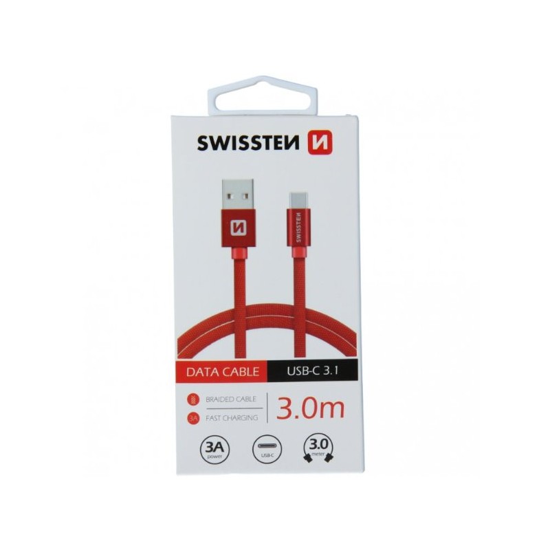 Swissten Datový Kabel Textile USB / USB-C 3,0 M červený