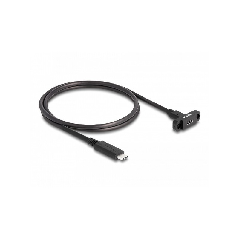 Delock Kabel SuperSpeed USB 10 Gbps (USB 3.2 Gen 2) ze zástrčky USB Type-C na zásuvku, 1 m panelová montáž, černý
