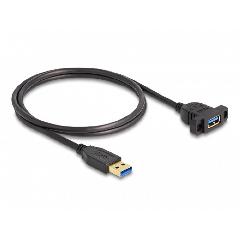 Delock Kabel SuperSpeed USB 5 Gbps (USB 3.2 Gen 1) ze zástrčky USB Typu-A na zásuvku, 1 m, panelová montáž, černý
