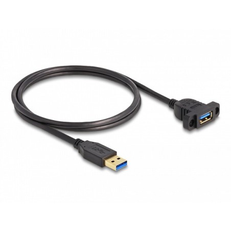 Delock Kabel SuperSpeed USB 5 Gbps (USB 3.2 Gen 1) ze zástrčky USB Typu-A na zásuvku, 1 m, panelová montáž, černý