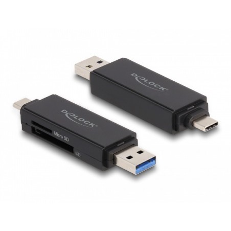 Delock SuperSpeed USB 5 Gbps čtečka karet USB Type-C / Typu-A pro paměťové karty SD a Micro SD