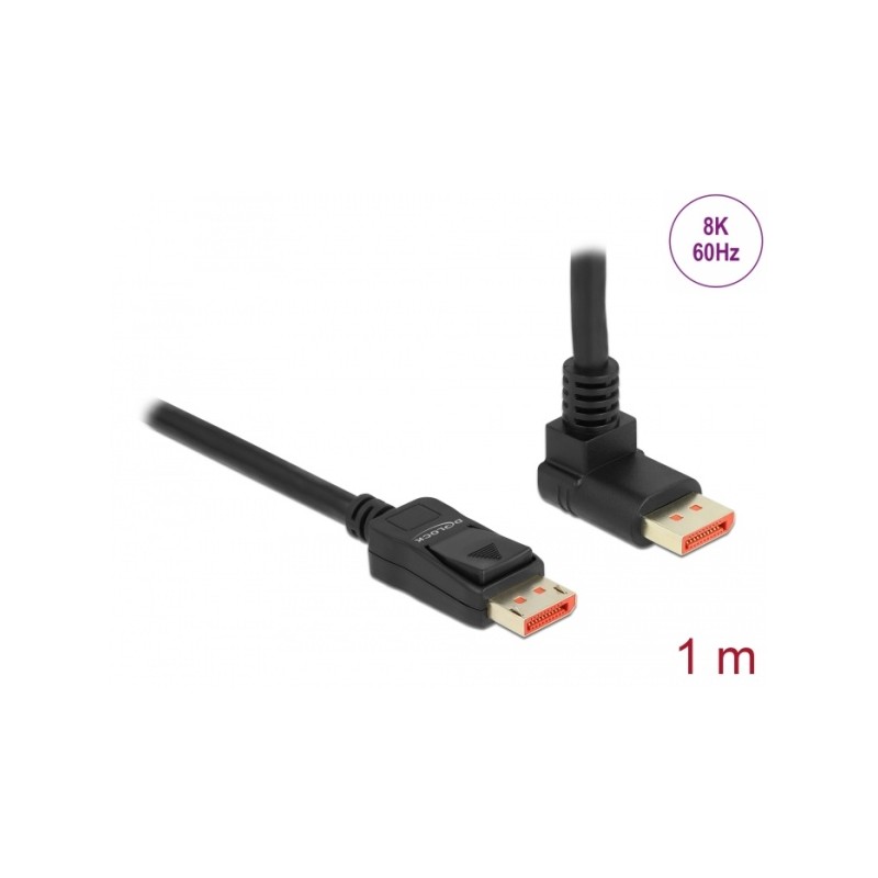 Delock DisplayPort kabel samec přímý na samec 90° pravoúhlý nahoru 8K 60 Hz 1 m
