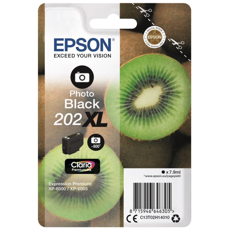 EPSON ink čer Singlepack "Kiwi" Photo Black 202XL Claria Premium Ink 7,9 ml, FOTO 800 stran