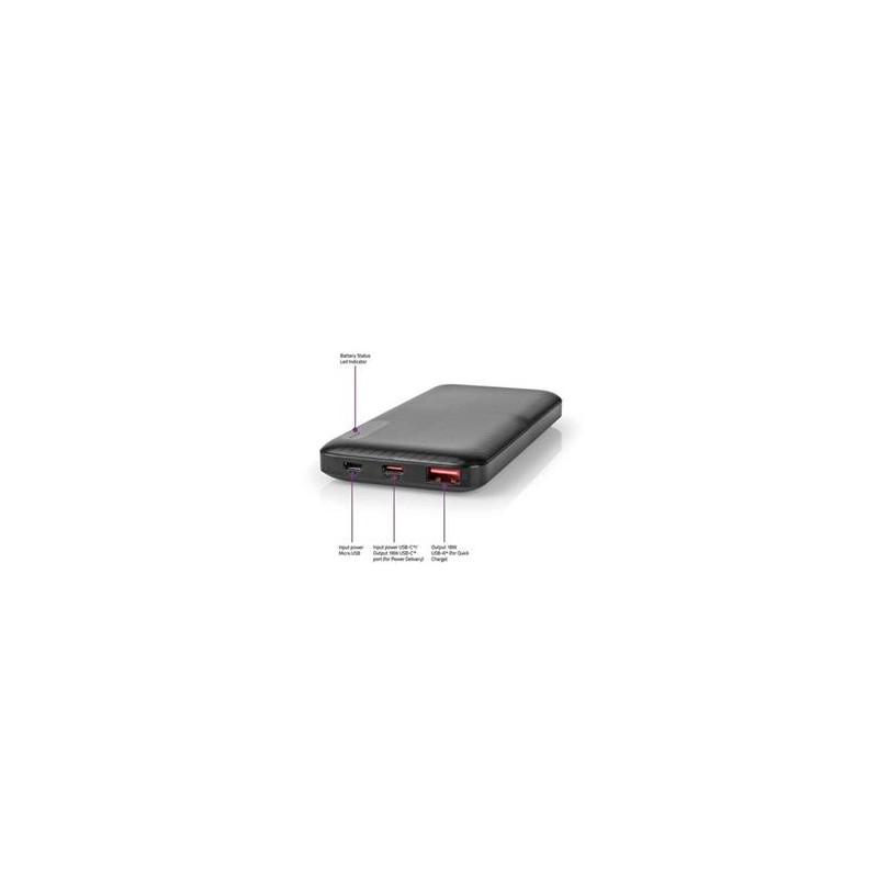 Nedis UPBKPD20000BK - Powerbanka | 20000 mAh | Výstup 1x USB-A / 1x USB-C | Vstup 1x Micro USB / 1x USB-C | PD2.0 18W