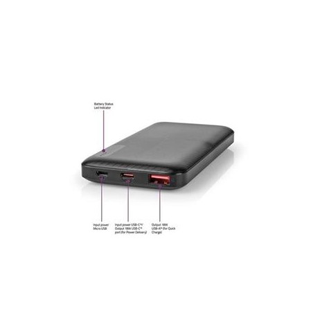 Nedis UPBKPD20000BK - Powerbanka | 20000 mAh | Výstup 1x USB-A / 1x USB-C | Vstup 1x Micro USB / 1x USB-C | PD2.0 18W