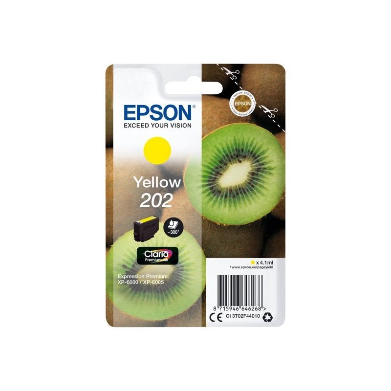 EPSON ink bar Singlepack "Kiwi" Yellow 202 Claria Premium Ink 4,1 ml, BAR 300 stran