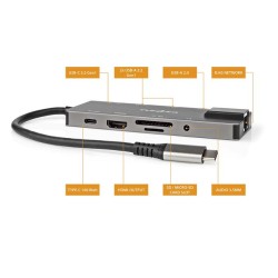 Nedis CCBW64775AT02 - Dokovací Stanice | USB 3.2 Gen 1 | USB-C Zástrčka | RJ45 Zásuvka / SD / Výstup HDMI / 2x USB-C