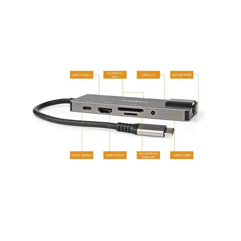 Nedis CCBW64775AT02 - Dokovací Stanice | USB 3.2 Gen 1 | USB-C Zástrčka | RJ45 Zásuvka / SD / Výstup HDMI / 2x USB-C