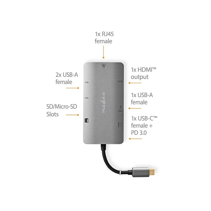 Nedis CCBW64240AT02 - Dokovací Stanice | USB 3.2 Gen 1 | USB-C Zástrčka | Micro SD / RJ45 Zásuvka / SD / USB-C Zásuvka