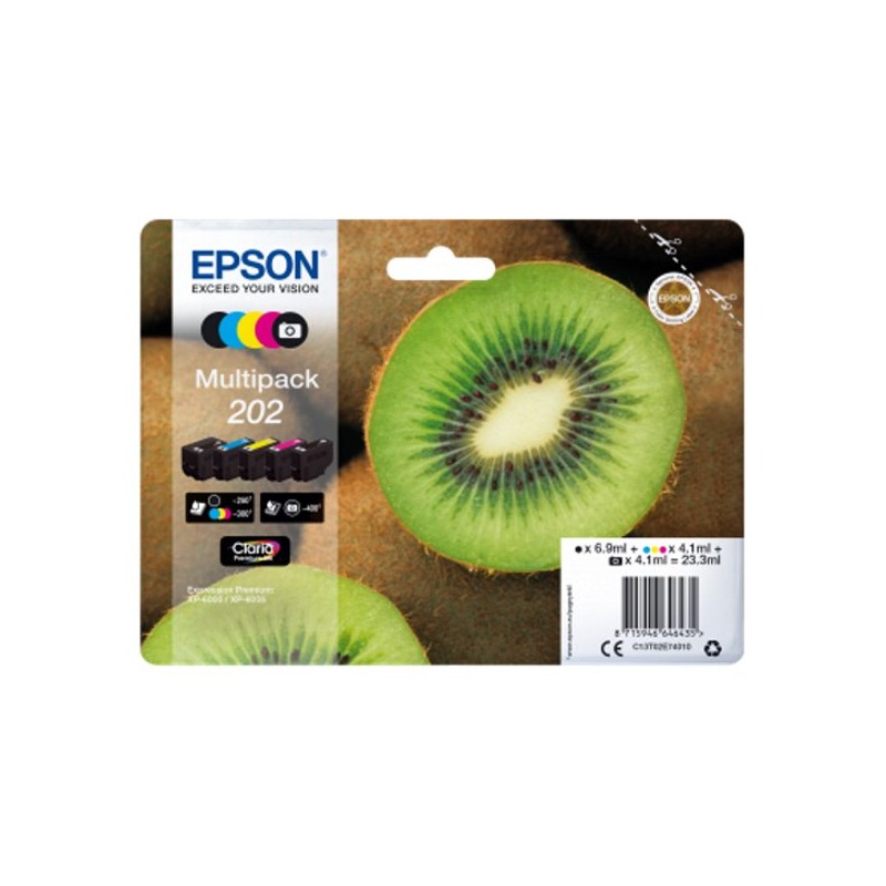 EPSON ink Multipack "Kiwi" 5-colours 202 Claria Premium Ink, ČB 250, BAR 300, FOTO 400 stran