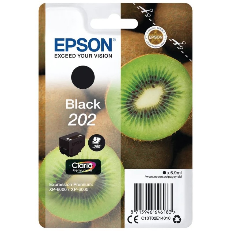 EPSON ink čer Singlepack "Kiwi" Black 202 Claria Premium Ink 6,9 ml, 250 stran