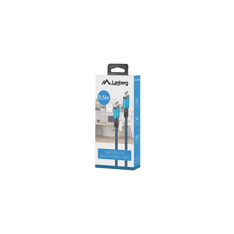Lanberg USB-C M/M 4.0 kabel 0,5m 100W 8K 30Hz modro-černá