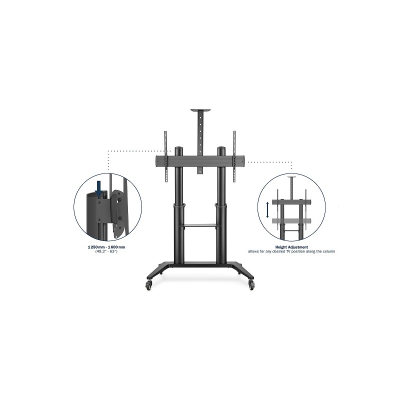 DIGITUS Collaboration Trolley / TV Presentation Cart , 70-120" 140 kg max., černý VESA 200, 400, 600, 800, 1000
