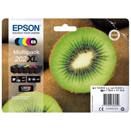 EPSON ink Multipack "Kiwi" 5-colours 202XL Claria Premium Ink, ČB 550 stran, BAR 650 stran, FOTO 800 stran