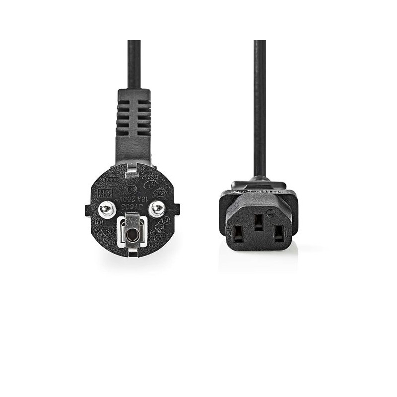 Nedis CEGL10015BK50 - Napájecí Kabel 3 x 1,5 mm2 | Typ F Zástrčka | IEC-320-C13 | Úhlový | Přímý | 5 m | Černá barva