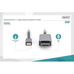Digitus 8K@60Hz. M/M mini DP na HDMI kabeový adaptér Alu Pouzdro Černý 1m