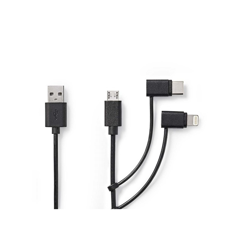 Nedis CCGL60620BK10 - USB 2.0 kabel 3v1 | USB-A Zástrčka - USB-C/Micro USB-B/Apple Lighting Zástrčka | 1 m | Černá