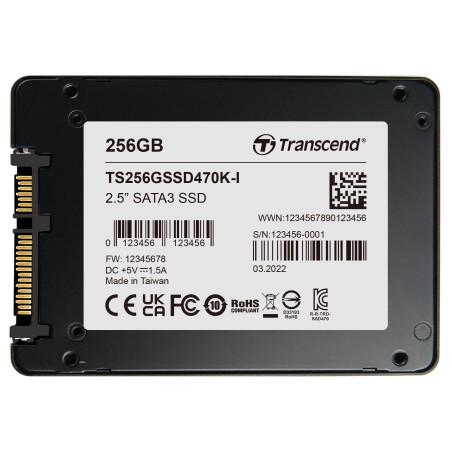 TRANSCEND SSD470K-I 256GB Industrial (3K P/E) SSD disk 2.5" SATA3, 3D TLC, Aluminium case, 560MB/s R, 520 MB/W, černý