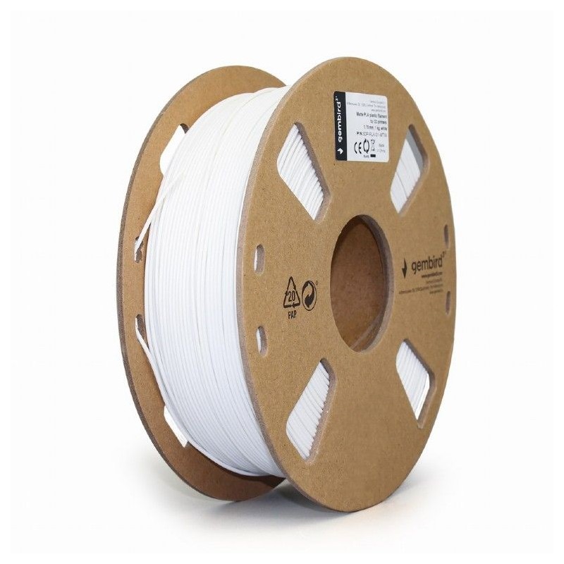 Gembird Tisková struna (filament), PLA MATTE, 1,75mm, 1kg, bílá