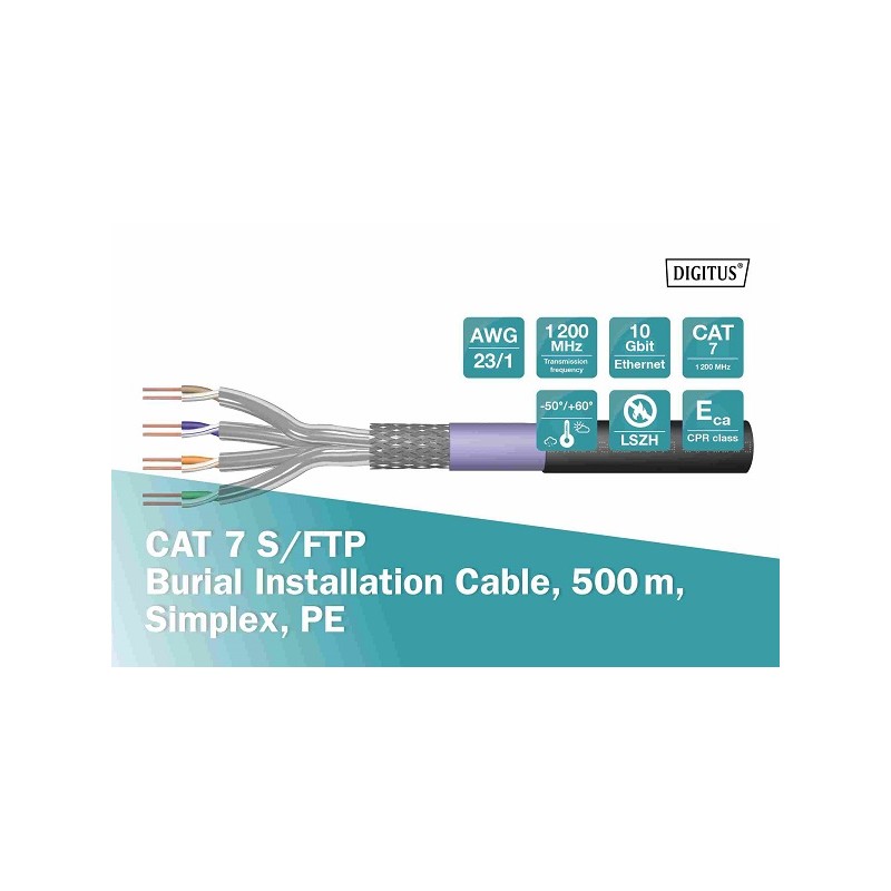 Digitus Cat.7 S/FTP instalační kabel, pro instalaci do země, 500 m, simplexní, PE