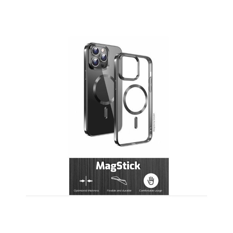 SWISSTEN POUZDRO CLEAR JELLY MagStick METALLIC PRO IPHONE 12 PRO MAX ČERNÉ