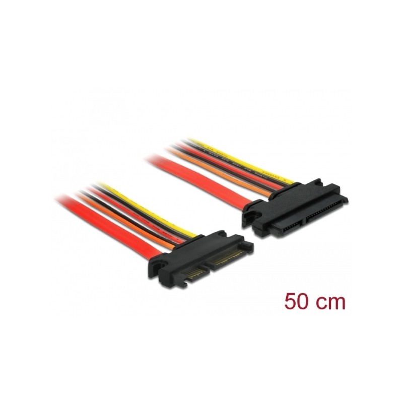 Delock Prodlužovací kabel SATA 6 Gb/s 22 pin samec SATA 22 pin samice (3,3 V + 5 V + 12 V) 50 cm