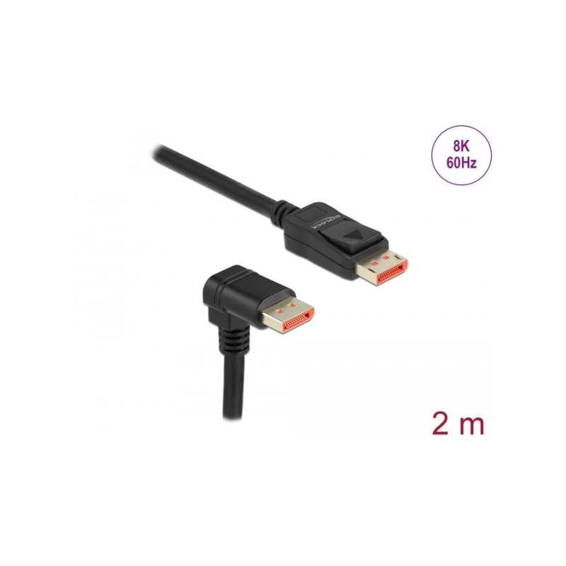Delock DisplayPort kabel samec přímý na samec 90° pravoúhlý dolů 8K 60 Hz 2m