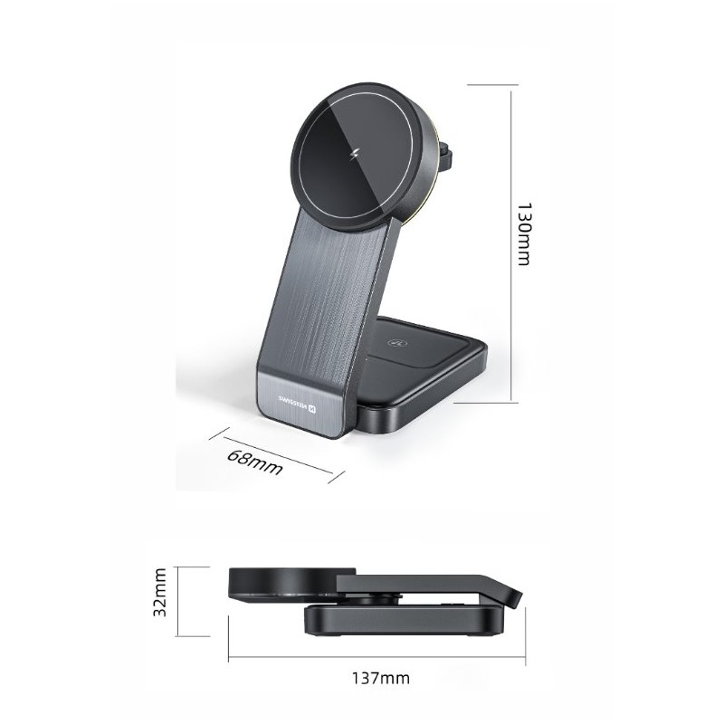 SWISSTEN SKLÁDACÍ BEZDRÁTOVÁ NABÍJEČKA MagFold 3v1 25W ČERNÁ (kompatibilní s MagSafe)