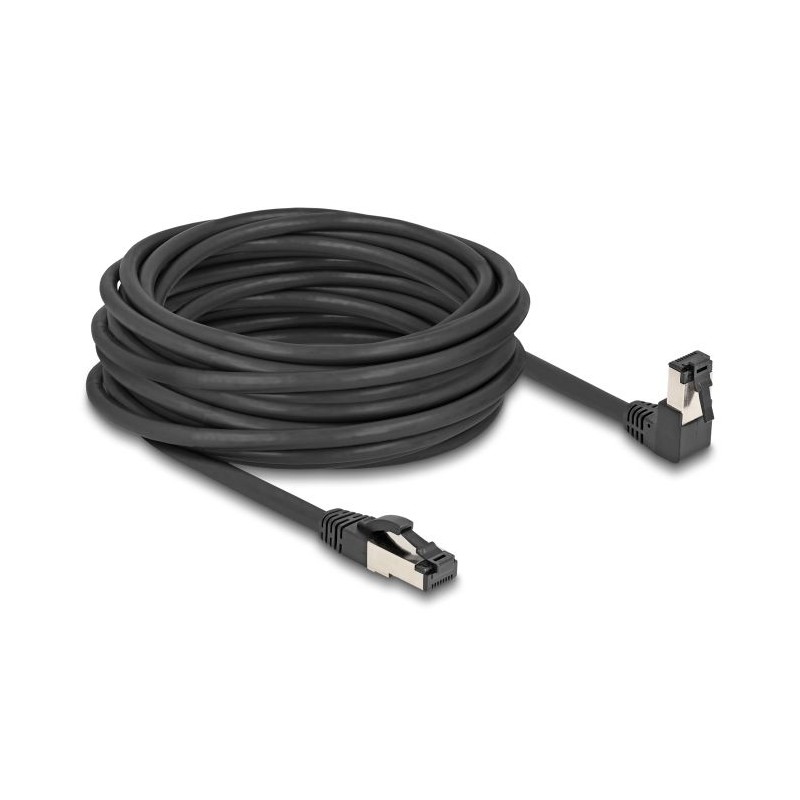 Delock Síťový kabel RJ45 Cat.8.1 S/FTP, zalomený dolů o 90° / přímý, 10 m, černý