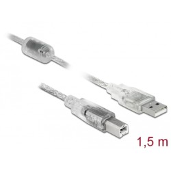 Delock Kabel USB 2.0 Typ-A samec USB 2.0 Typ-B samec 1,5m transparentní