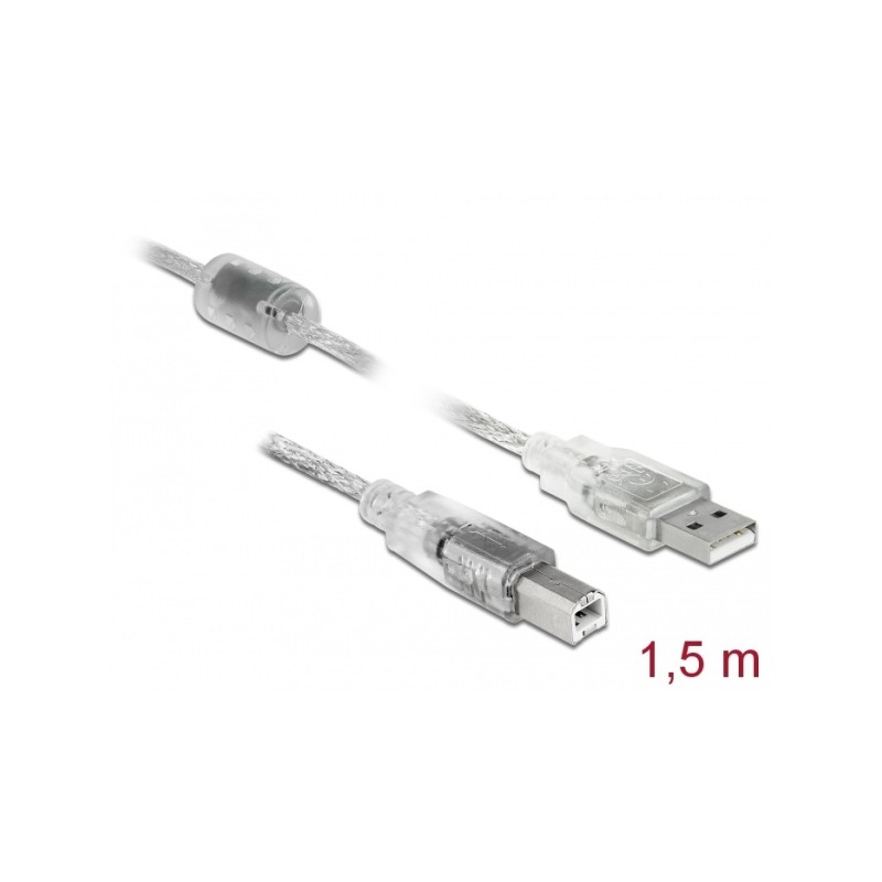 Delock Kabel USB 2.0 Typ-A samec USB 2.0 Typ-B samec 1,5m transparentní