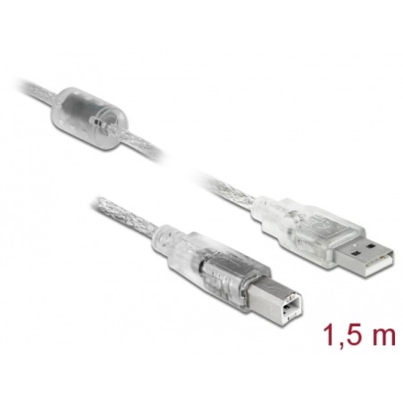 Delock Kabel USB 2.0 Typ-A samec USB 2.0 Typ-B samec 1,5m transparentní