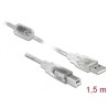 Delock Kabel USB 2.0 Typ-A samec USB 2.0 Typ-B samec 1,5m transparentní