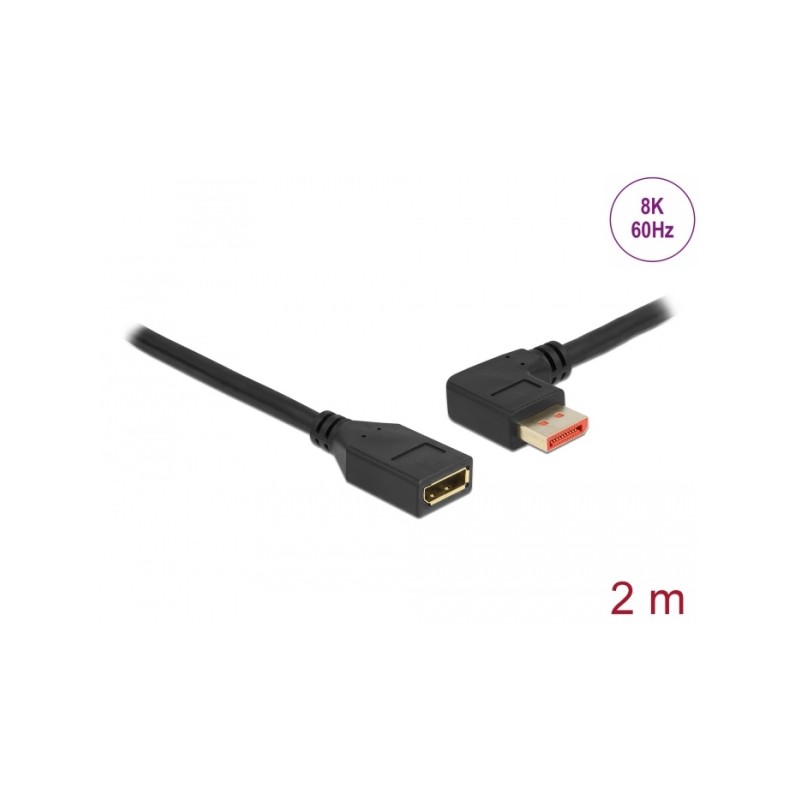 Delock DisplayPort prodlužovací kabel samec 90° pravoúhlý vlevo na samice 8K 60 Hz 2 m