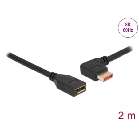 Delock DisplayPort prodlužovací kabel samec 90° pravoúhlý vlevo na samice 8K 60 Hz 2 m