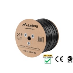 Lanberg LAN Kabel CAT.5E UTP 305M Pevný venkovní Kabel S Gelovou výplní CU černý FLUKE Pass
