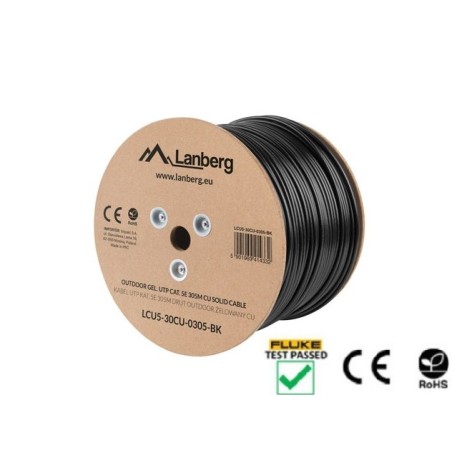 Lanberg LAN Kabel CAT.5E UTP 305M Pevný venkovní Kabel S Gelovou výplní CU černý FLUKE Pass