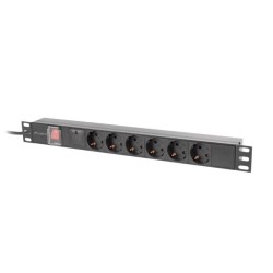 Lanberg napájecí Distribuční Jednotka (PDU) 19" 1U 16A 2M 6X Schuko zásuvky černá