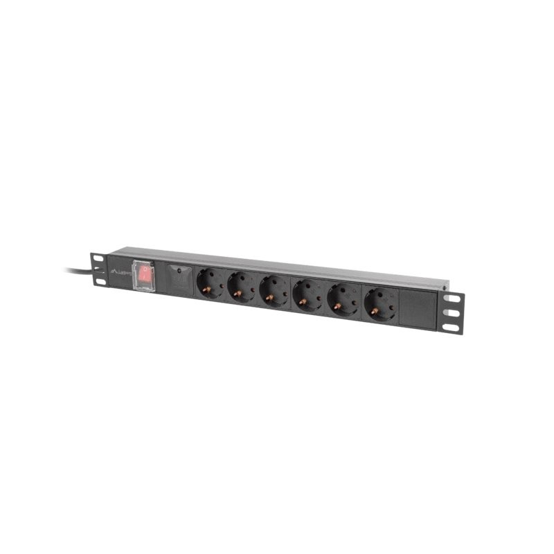 Lanberg napájecí Distribuční Jednotka (PDU) 19" 1U 16A 2M 6X Schuko zásuvky černá