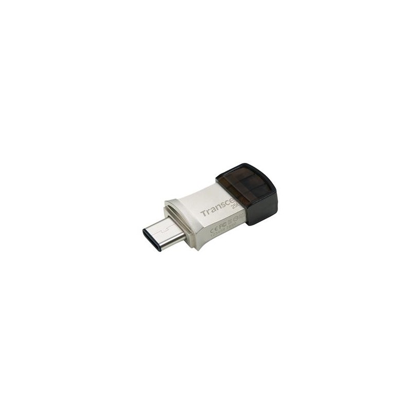 Transcend 256GB JetFlash 890, USB-C/USB 3.1 duální flash disk, malé rozměry, stříbrný kov, odolá prachu i vodě