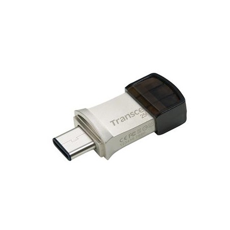 Transcend 256GB JetFlash 890, USB-C/USB 3.1 duální flash disk, malé rozměry, stříbrný kov, odolá prachu i vodě
