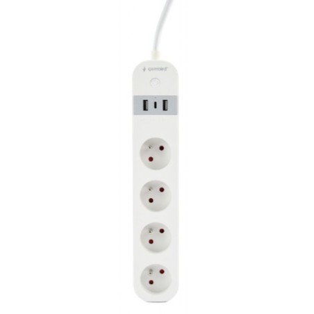 GEMBIRD chytrá prodlužovačka s USB nabíječkou, 4 francouzské zásuvky, černá