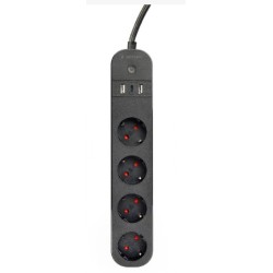 GEMBIRD chytrá prodlužovačka s USB nabíječkou, 4 zásuvky, černá