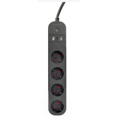 GEMBIRD chytrá prodlužovačka s USB nabíječkou, 4 zásuvky, černá