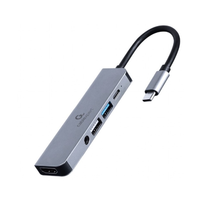 Gembird USB typu-C 5-in-1 multisortový adaptér (HUB + HDMI + PD + stereo audio)