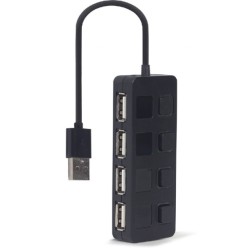 GEMBIRD USB 2.0 4portový hub s vypínači – černý