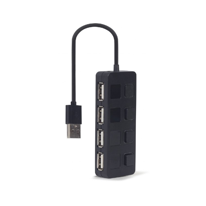 GEMBIRD USB 2.0 4portový hub s vypínači – černý