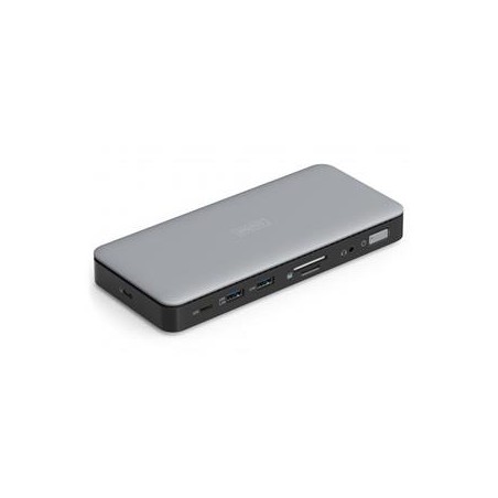Digitus USB-C dokovací stanice, 11 portů: 2× HDMI, 1× DisplayPort, 2× USB-A, 1× USB-C, 1× RJ45, 1× DC, 1× audio