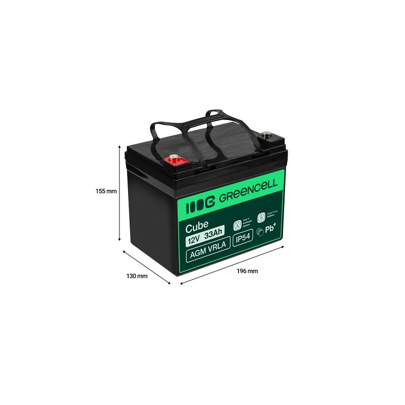 Green Cell AGM VRLA IP54 12V 33Ah baterie pro sekačky na trávu, skútry, lodě, invalidní vozíky